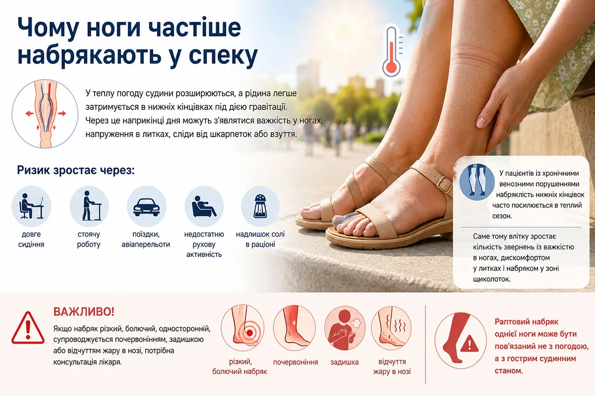 чому ноги частіше набрякають у спеку